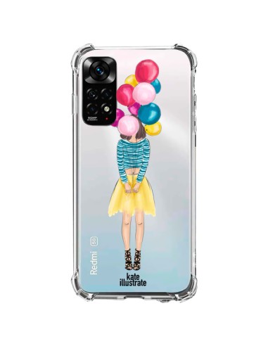 Coque Xiaomi Redmi Note 11 / 11S Girls Balloons Ballons Fille Transparente - kateillustrate