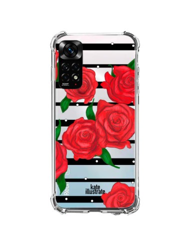 Xiaomi Redmi Note 11 / 11S Case Red Flowers Clear - kateillustrate