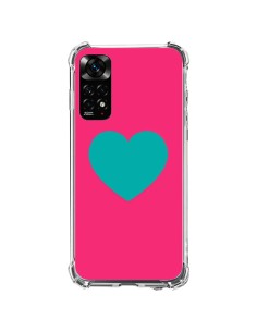 Coque Xiaomi Redmi Note 11 / 11S Coeur Bleu Fond Rose - Laetitia