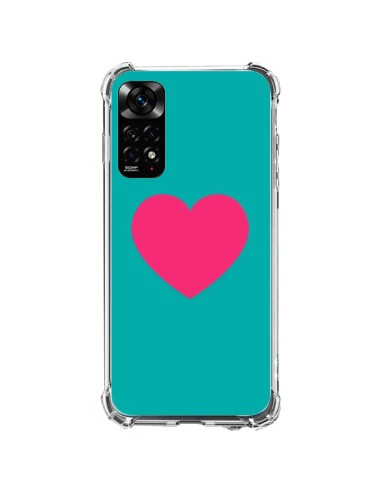 Coque Xiaomi Redmi Note 11 / 11S Coeur Rose Fond Bleu  - Laetitia