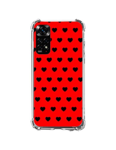 Coque Xiaomi Redmi Note 11 / 11S Coeurs Noirs Fond Rouge - Laetitia