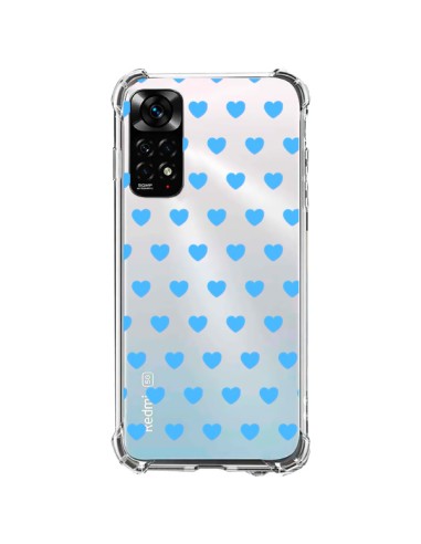 Coque Xiaomi Redmi Note 11 / 11S Coeur Heart Love Amour Bleu Transparente - Laetitia
