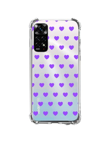 Coque Xiaomi Redmi Note 11 / 11S Coeur Heart Love Amour Violet Transparente - Laetitia
