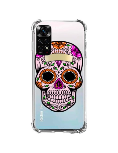 Coque Xiaomi Redmi Note 11 / 11S Tête de Mort Mexicaine Noir Rose Transparente - Laetitia