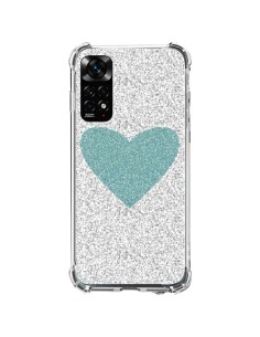 Coque Xiaomi Redmi Note 11 / 11S Coeur Bleu Vert Argent Love - Mary Nesrala