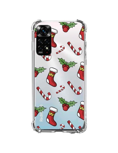 Cover Xiaomi Redmi Note 11 / 11S Calze Bastoncini di Zucchero Agrifoglio Natale Trasparente - Nico