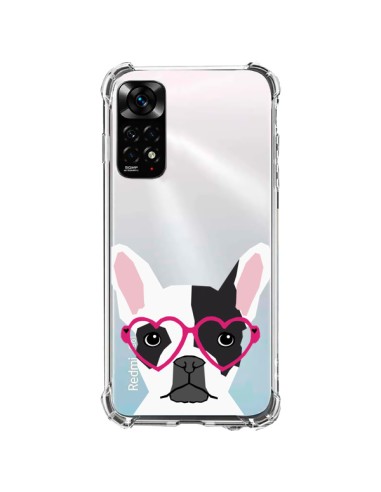 Coque Xiaomi Redmi Note 11 / 11S Bulldog Français Lunettes Coeurs Chien Transparente - Pet Friendly