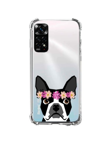 Coque Xiaomi Redmi Note 11 / 11S Boston Terrier Fleurs Chien Transparente - Pet Friendly