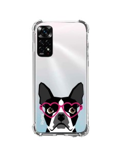 Coque Xiaomi Redmi Note 11 / 11S Boston Terrier Lunettes Coeurs Chien Transparente - Pet Friendly