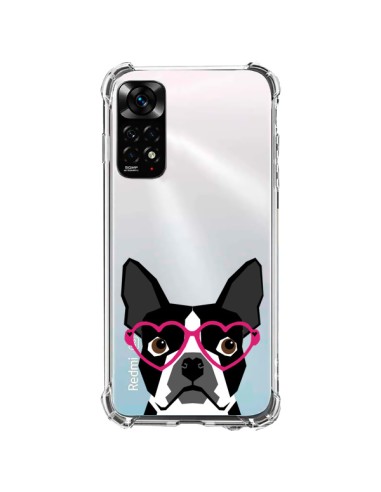 Cover Xiaomi Redmi Note 11 / 11S Boston Terrier Occhiali Cuori Cane Trasparente - Pet Friendly