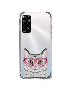 Coque Xiaomi Redmi Note 11 / 11S Chat Gris Lunettes Coeurs Transparente - Pet Friendly