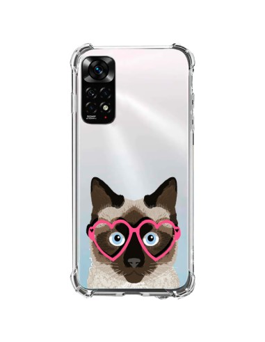 Coque Xiaomi Redmi Note 11 / 11S Chat Marron Lunettes Coeurs Transparente - Pet Friendly