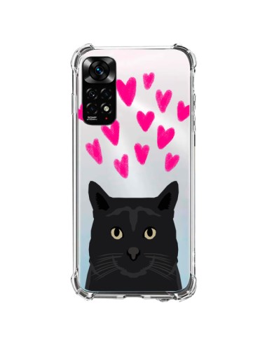 Coque Xiaomi Redmi Note 11 / 11S Chat Noir Coeurs Transparente - Pet Friendly