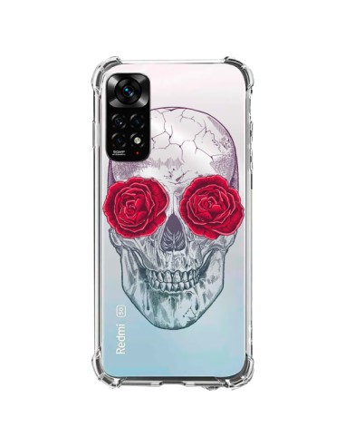 Coque Xiaomi Redmi Note 11 / 11S Tête de Mort Rose Fleurs Transparente - Rachel Caldwell