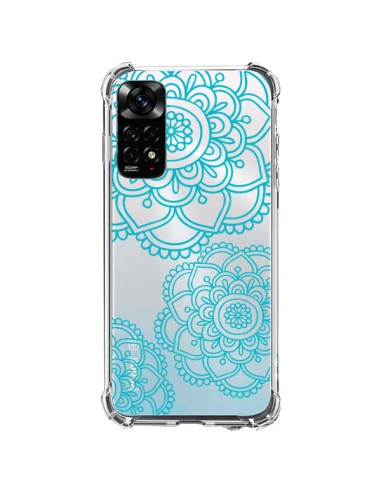 Coque Xiaomi Redmi Note 11 / 11S Mandala Bleu Aqua Doodle Flower Transparente - Sylvia Cook