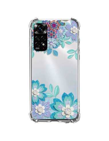 Coque Xiaomi Redmi Note 11 / 11S Winter Flower Bleu, Fleurs d'Hiver Transparente - Sylvia Cook