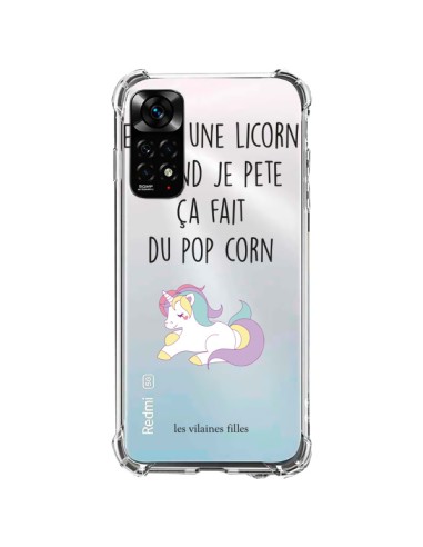 Coque Xiaomi Redmi Note 11 / 11S Je suis une licorne, quand je pète ça fait du pop corn Transparente - Les Vilaines Filles