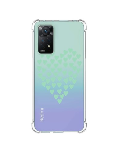 Coque Xiaomi Redmi Note 11 Pro Coeurs Heart Love Mint Bleu Vert Transparente - Project M