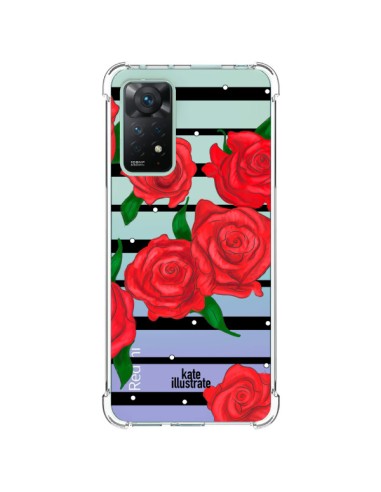 Xiaomi Redmi Note 11 Pro Case Red Flowers Clear - kateillustrate