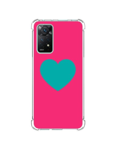 Coque Xiaomi Redmi Note 11 Pro Coeur Bleu Fond Rose - Laetitia