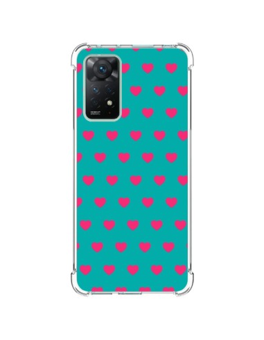 Coque Xiaomi Redmi Note 11 Pro Coeurs Roses Fond Bleu - Laetitia