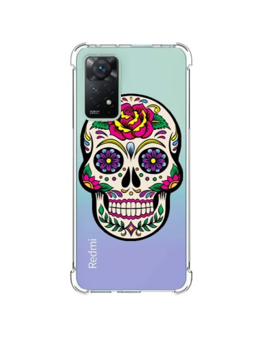 Coque Xiaomi Redmi Note 11 Pro Tête de Mort Mexicaine Fleurs Transparente - Laetitia