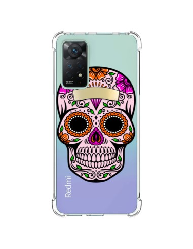 Coque Xiaomi Redmi Note 11 Pro Tête de Mort Mexicaine Noir Rose Transparente - Laetitia