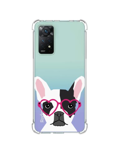 Coque Xiaomi Redmi Note 11 Pro Bulldog Français Lunettes Coeurs Chien Transparente - Pet Friendly