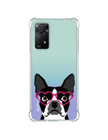 Coque Xiaomi Redmi Note 11 Pro Boston Terrier Lunettes Coeurs Chien Transparente - Pet Friendly