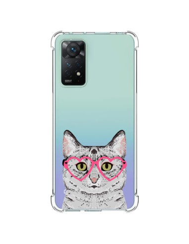 Coque Xiaomi Redmi Note 11 Pro Chat Gris Lunettes Coeurs Transparente - Pet Friendly