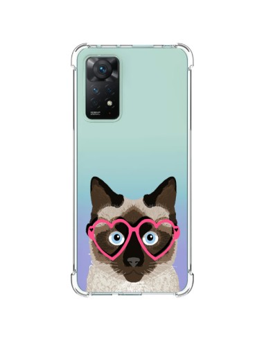 Coque Xiaomi Redmi Note 11 Pro Chat Marron Lunettes Coeurs Transparente - Pet Friendly