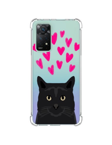 Coque Xiaomi Redmi Note 11 Pro Chat Noir Coeurs Transparente - Pet Friendly