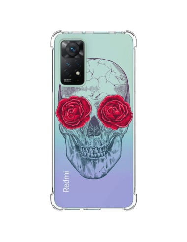 Coque Xiaomi Redmi Note 11 Pro Tête de Mort Rose Fleurs Transparente - Rachel Caldwell