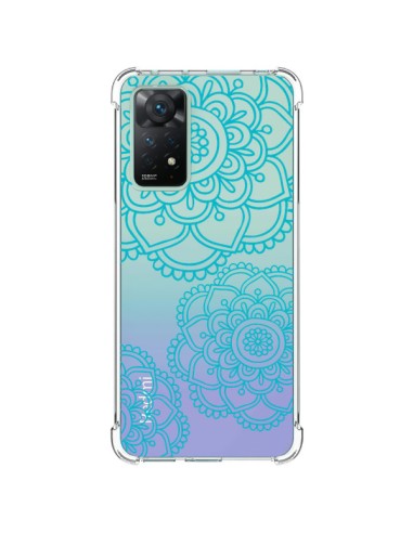 Coque Xiaomi Redmi Note 11 Pro Mandala Bleu Aqua Doodle Flower Transparente - Sylvia Cook