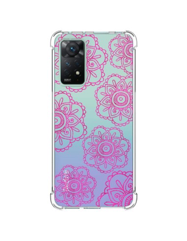 Coque Xiaomi Redmi Note 11 Pro Pink Doodle Flower Mandala Rose Fleur Transparente - Sylvia Cook