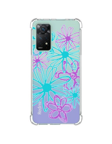 Cover Xiaomi Redmi Note 11 Pro Fiori Viola e Turchesi Trasparente - Sylvia Cook