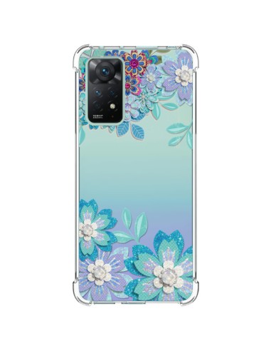 Coque Xiaomi Redmi Note 11 Pro Winter Flower Bleu, Fleurs d'Hiver Transparente - Sylvia Cook