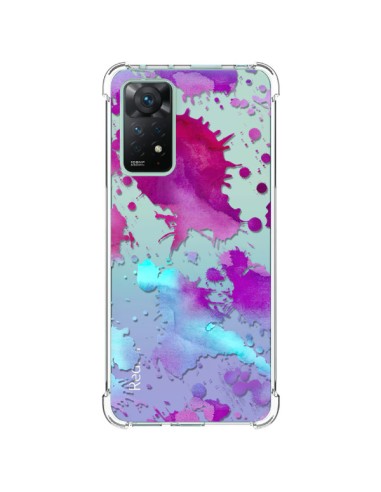 Coque Xiaomi Redmi Note 11 Pro Watercolor Splash Taches Bleu Violet Transparente - Sylvia Cook