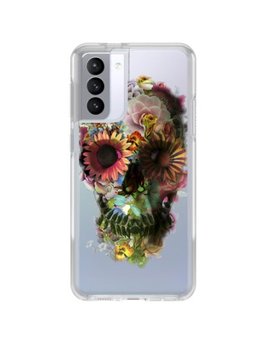 Samsung Galaxy S21 FE Case Skull Flowers Clear - Ali Gulec