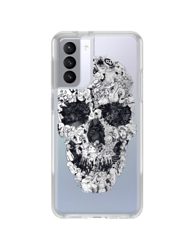 Coque Samsung Galaxy S21 FE Doodle Skull Dessin Tête de Mort Transparente - Ali Gulec