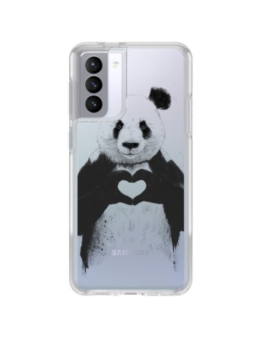 Coque Samsung Galaxy S21 FE Panda All You Need Is Love Transparente - Balazs Solti