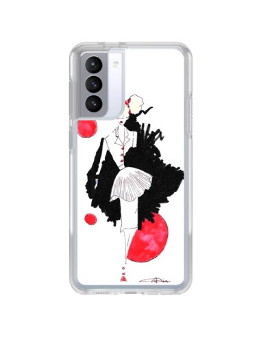 Coque Samsung Galaxy S21 FE Demoiselle Femme Fashion Mode Rouge - Cécile