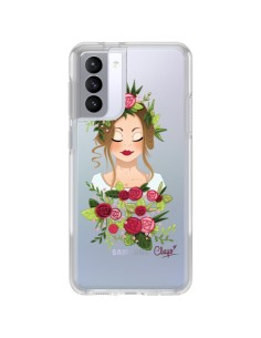 Coque Samsung Galaxy S21 FE Femme Closed Eyes Fleurs Transparente - Chapo