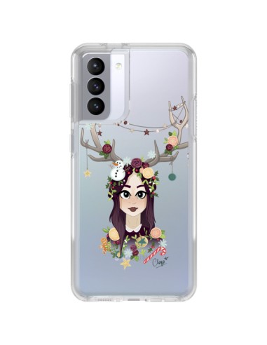 Coque Samsung Galaxy S21 FE Christmas Girl Femme Noel Bois Cerf Transparente - Chapo