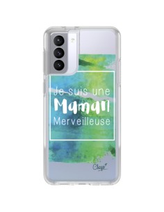 Samsung Galaxy S21 FE Case I'm a Wonderful Mom Blue Green Clear - Chapo