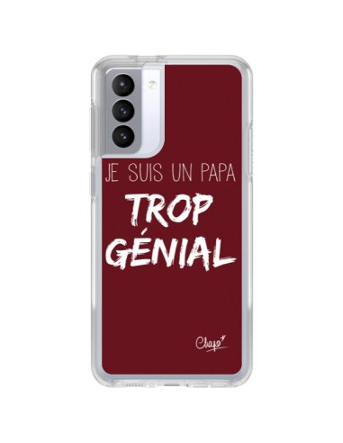 Coque Samsung Galaxy S21 FE Je suis un Papa trop Génial Rouge Bordeaux - Chapo