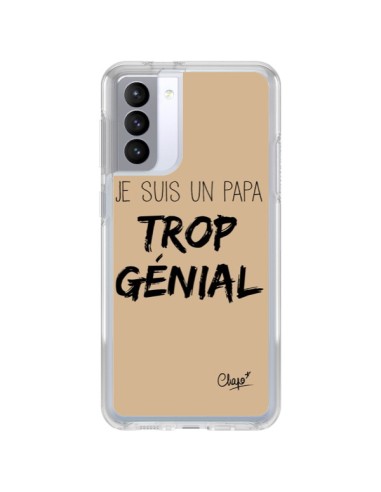 Coque Samsung Galaxy S21 FE Je suis un Papa trop Génial Beige - Chapo