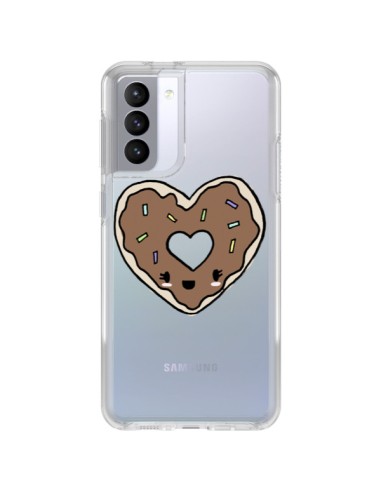 Samsung Galaxy S21 FE Case Donut Heart Chocolate Clear - Claudia Ramos