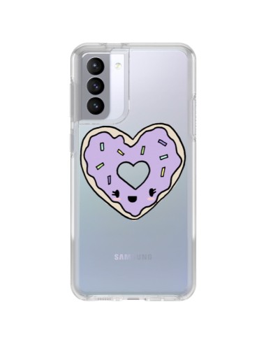 Samsung Galaxy S21 FE Case Donut Heart Purple Clear - Claudia Ramos