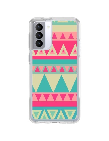 Coque Samsung Galaxy S21 FE Azteque Rose Vert - Eleaxart